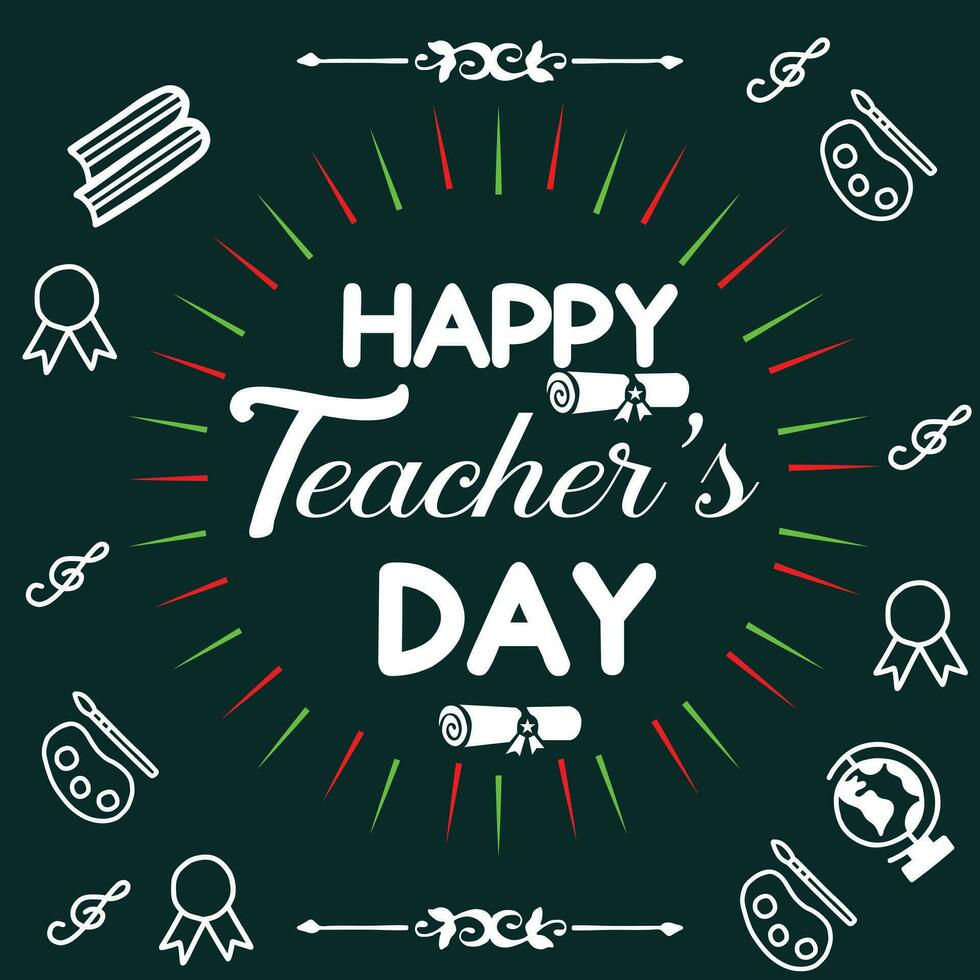 Greeting card for happy teacher's day with chalk on a blackboard. Simple vector illustration.Web