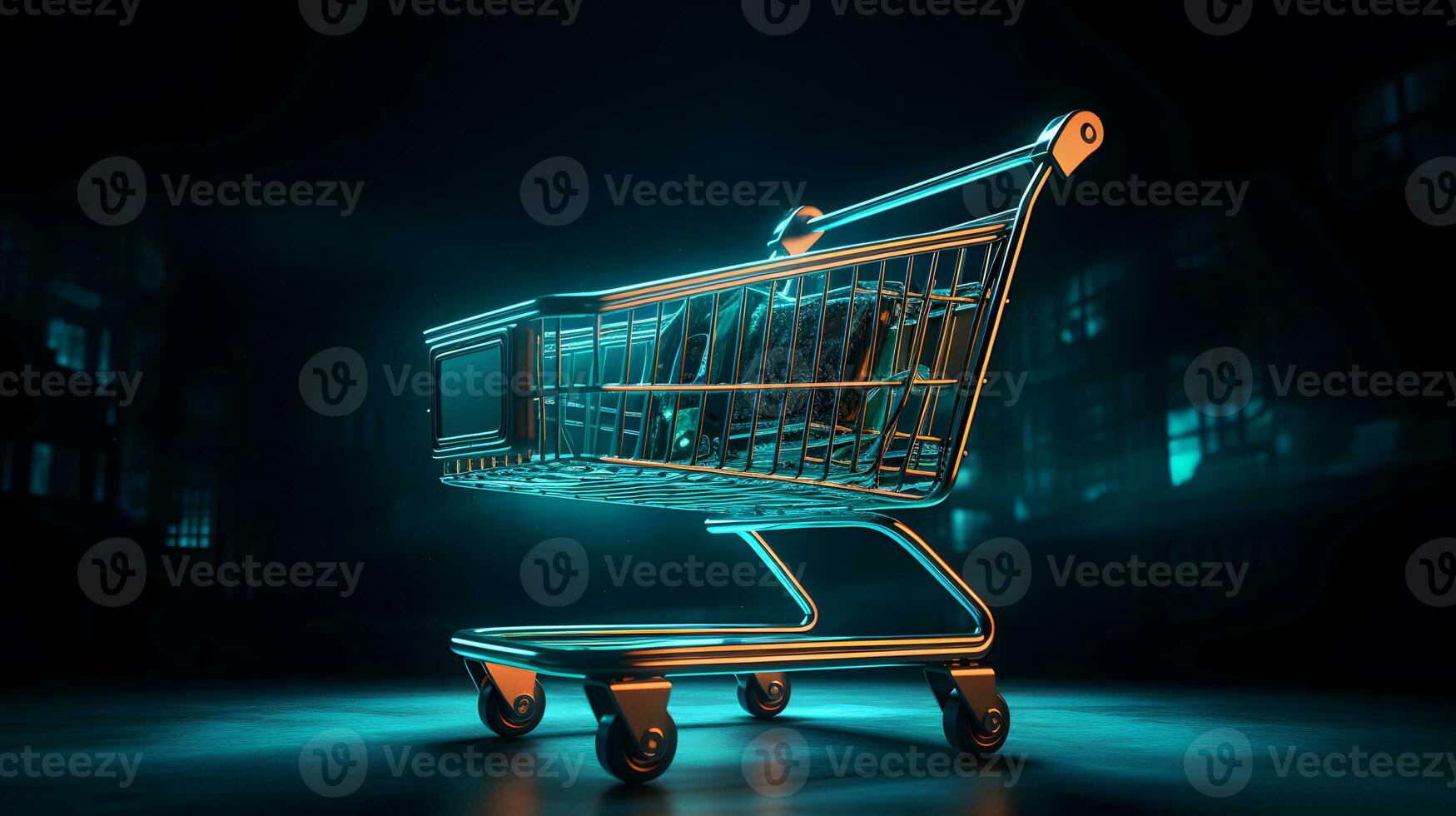 Shopping cart on dark background photo