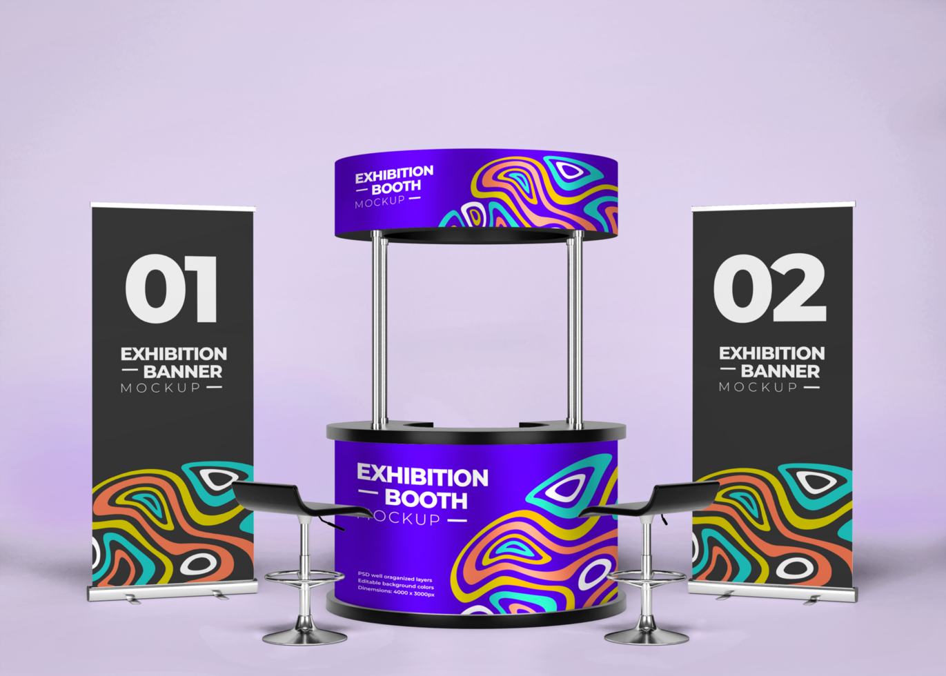 Exhibition stand mockup with banners psd