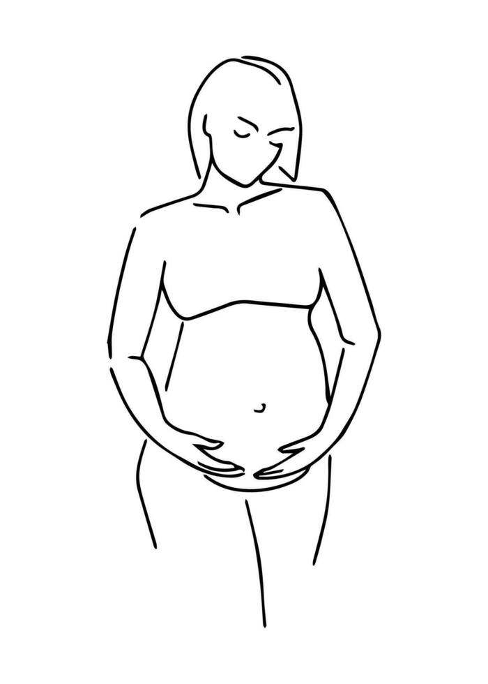 Profile of a pregnant woman and the heart of a baby, drawing with one continuous line. Aesthetic vector illustration.