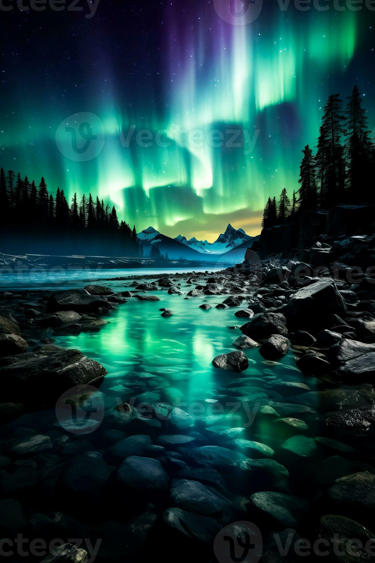 Vivid streaks of green and purple dance across the night sky enchanting 