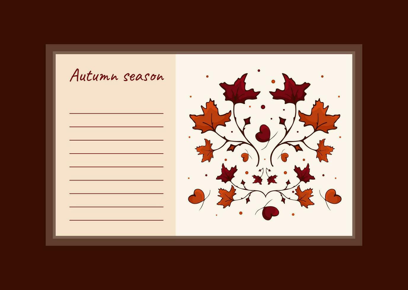 Vector Autumn horizontal card with autumn Leaf. Greeting card with copy space in autumn colors.