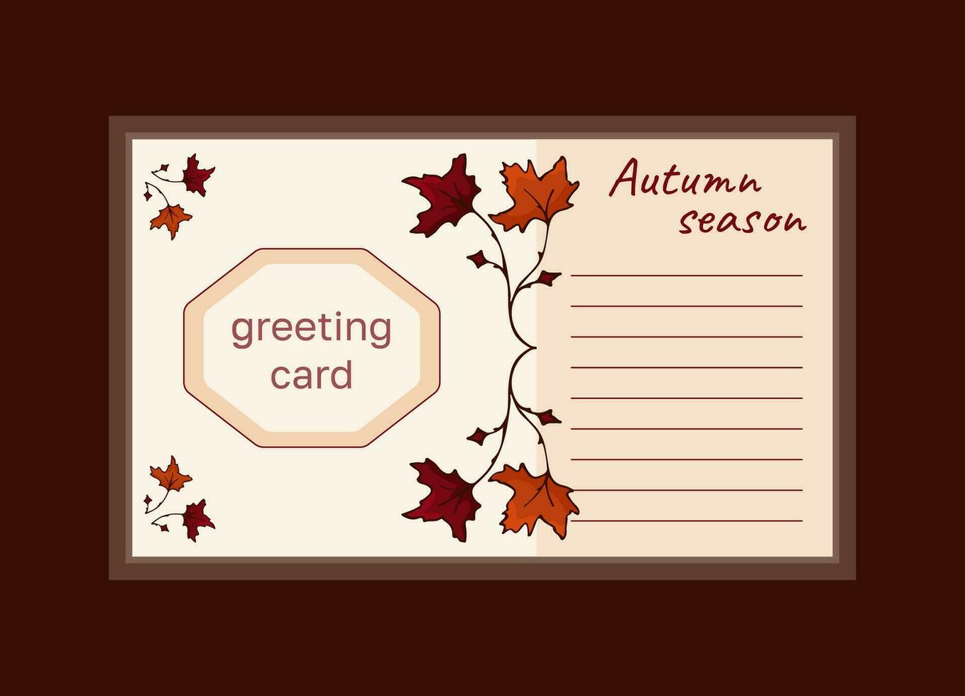 Vector Autumn horizontal card with autumn Leaf. Greeting card with copy space in autumn colors.