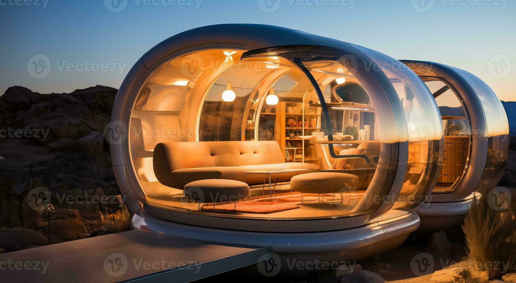 Capsule house in a desert photo