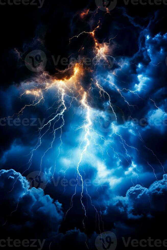 Captivating lightning illuminates the dark sky as mesmerizing sprites dance above creating an electrifying spectacle of natures power photo