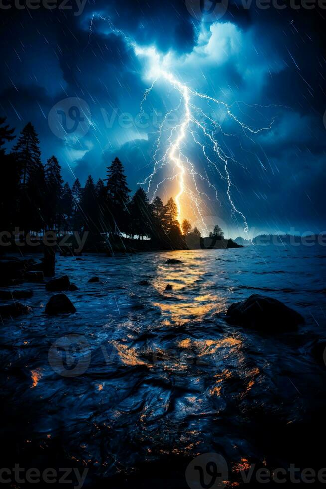 Captivating lightning illuminates the dark sky as mesmerizing sprites dance above creating an electrifying spectacle of natures power photo