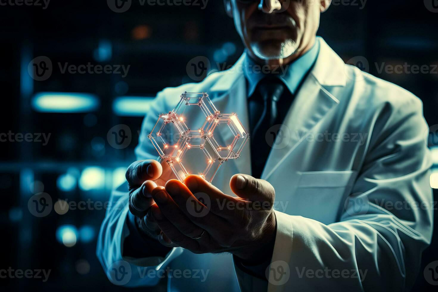 Hand holding hexagon frame Medicine science and health care tech concept background illustration photo