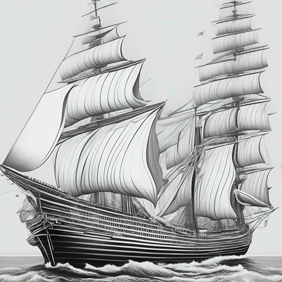 A pirate ship line art AI Generated photo