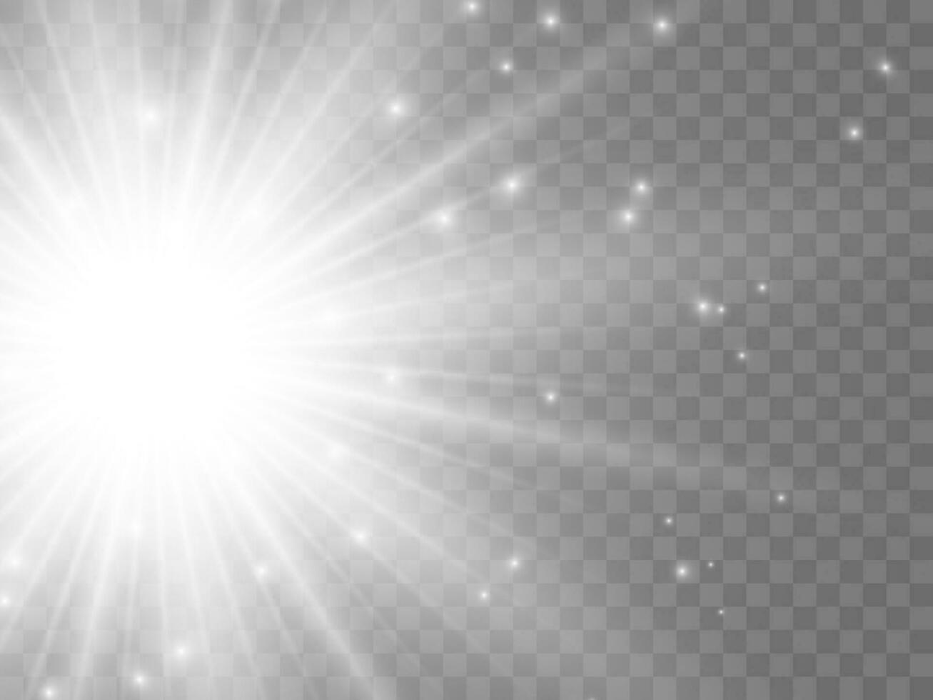 Sunlight on a background. Isolated white rays of light. Vector illustration