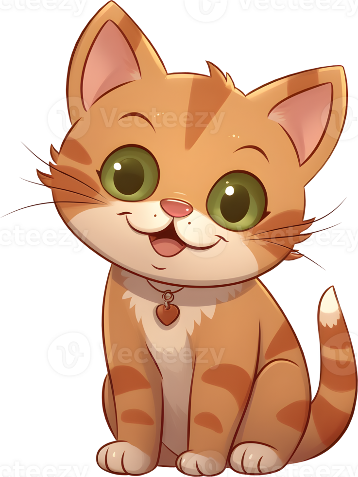 Smiling cute cartoon kitten cat, PNG file no background, AI generated