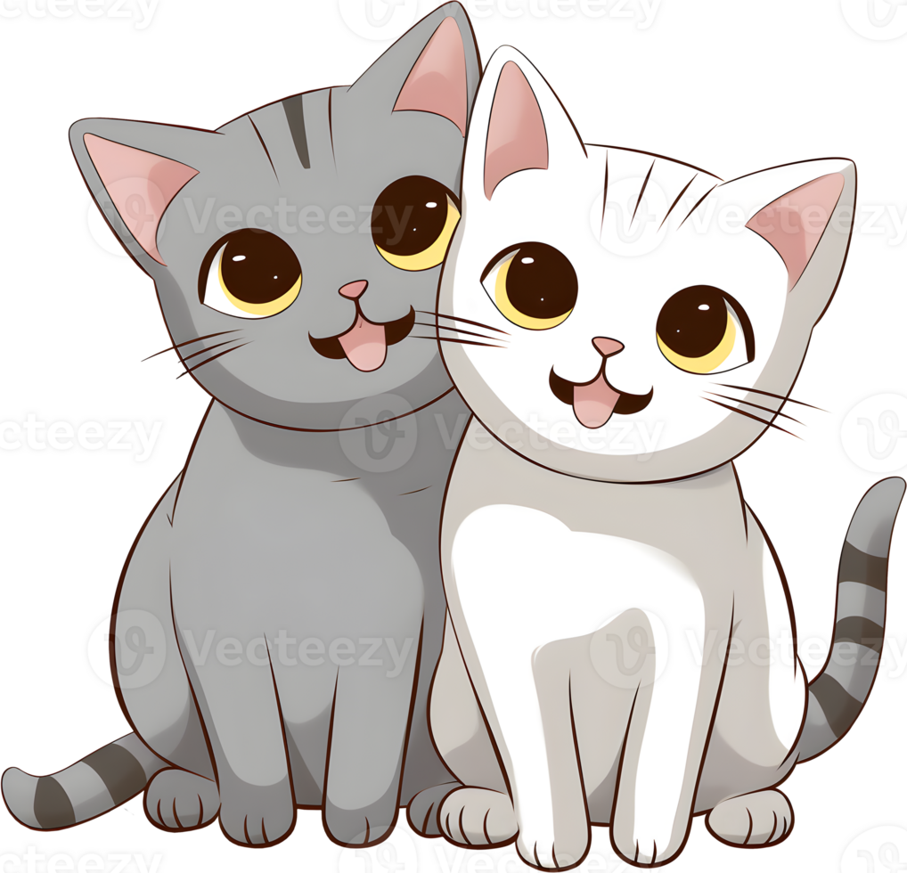 Two cats sitting and smiling, PNG file no background, AI generated