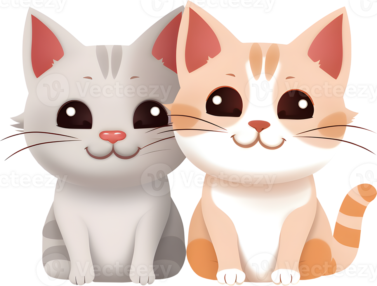 Two cute smiling kitten cat cartoon, PNG file no background, AI generated