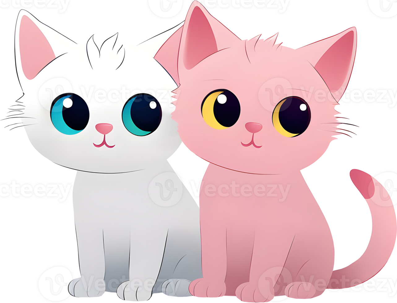 Two cute kitten cat cartoon, PNG file no background, AI generated