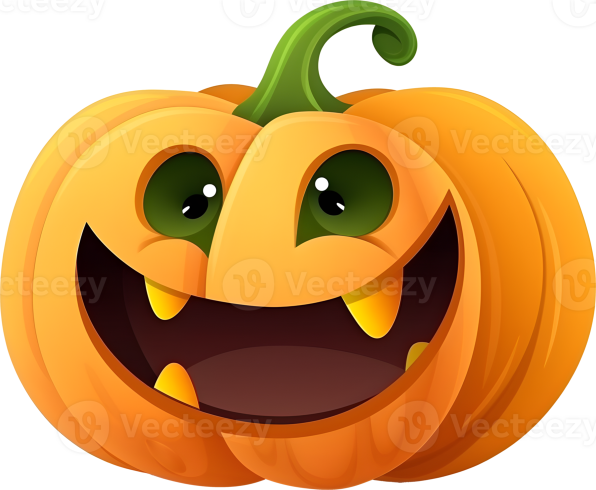 Smiling Halloween pumkin cartoon Jack-o-lantern, PNG file no background, AI generated