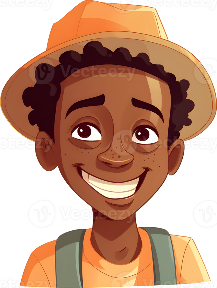 Smiling African kid boy avatar cartoon tourist character design, PNG file no background, AI generated