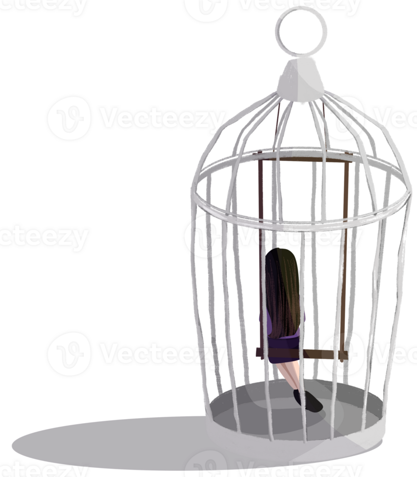 Alone girl in cage. png