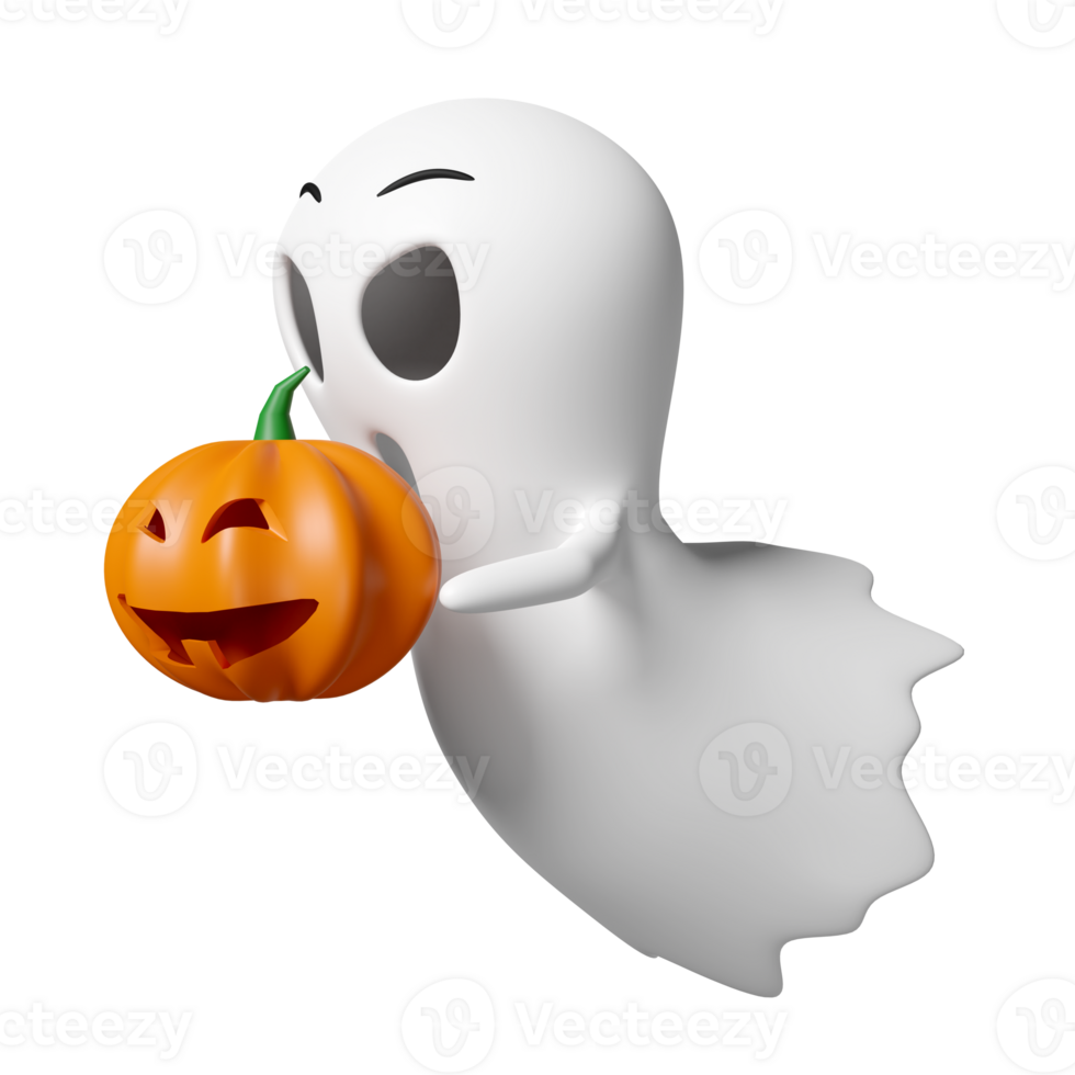3d Halloween Day Concept With Cute Ghost Hand Holding Carved Pumpkin 3d Halloween Day Concept With Cute Ghost Hand Holding Carved Pumpkin Isolated Holiday Party 3d Render Illustration Png