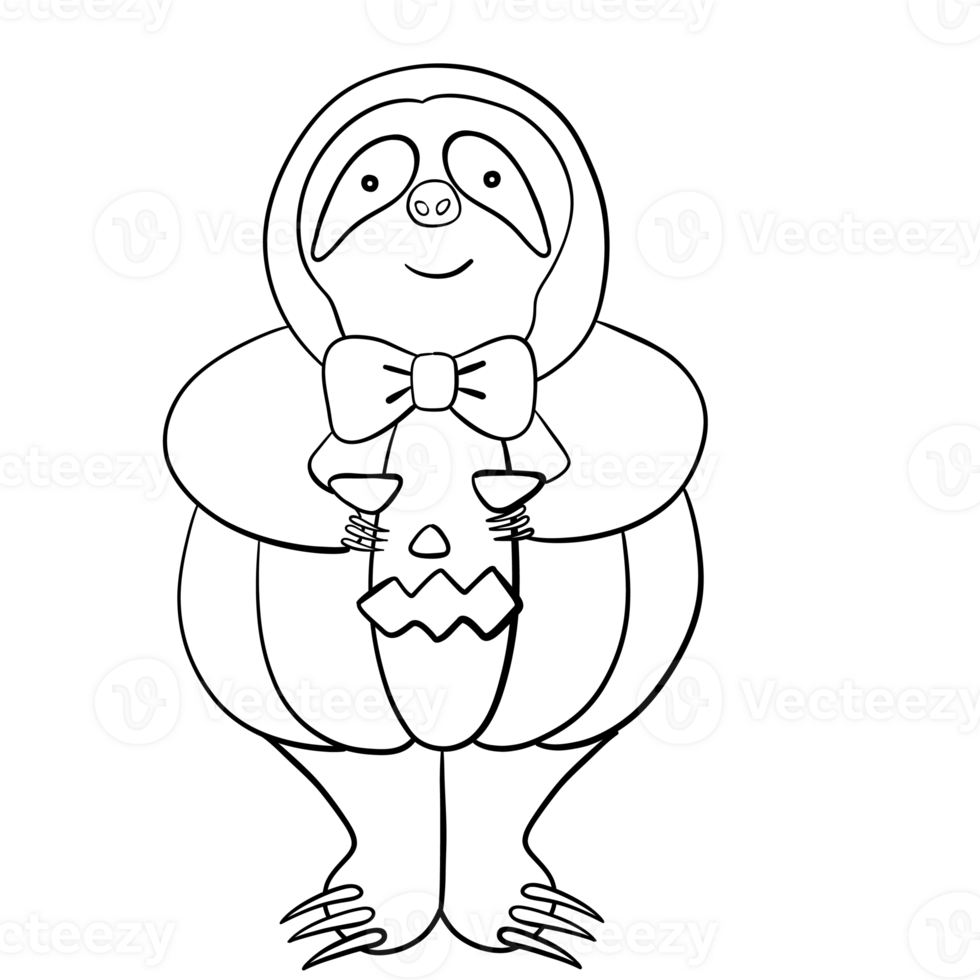 Cute Lazy Sloth Dressed As Pumpkin In Black And White Lines For Halloween Fun 28597721 PNG cute-lazy-sloth-dressed-as-pumpkin-in-black-and-white-lines-for-halloween-fun-28597721-png