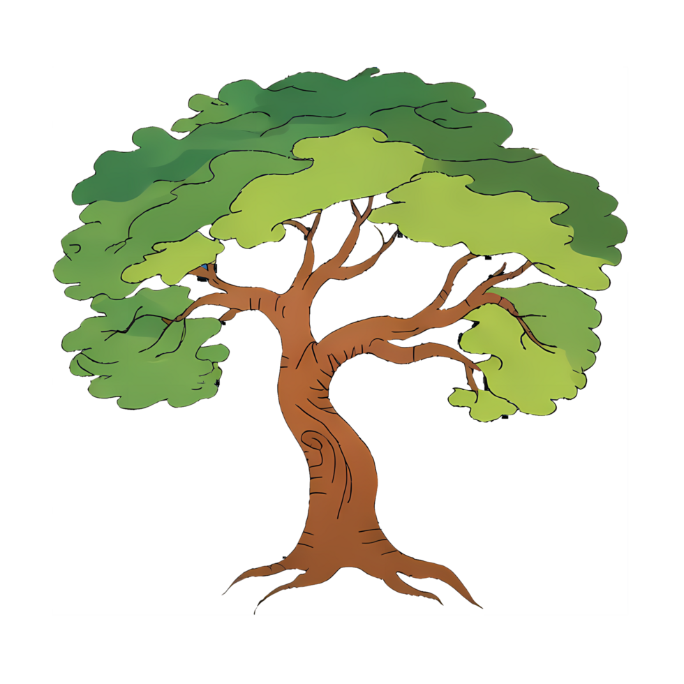 árbol mano dibujado dibujos animados estilo ilustración ai generado png