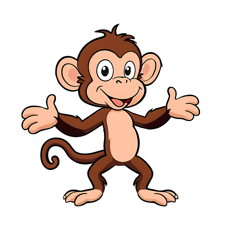 Happy Monkey Hand Drawn Cartoon Style Illustration AI Generated png