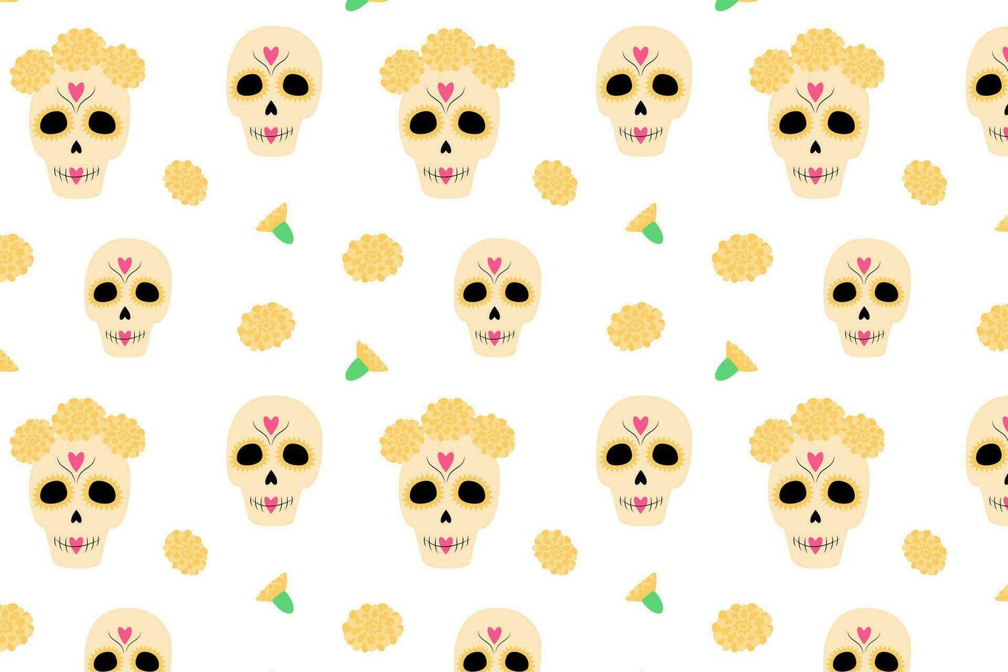 Seamless pattern of colorful Sugar Skull and flowers. Abstract background texture. Day of the Dead vector