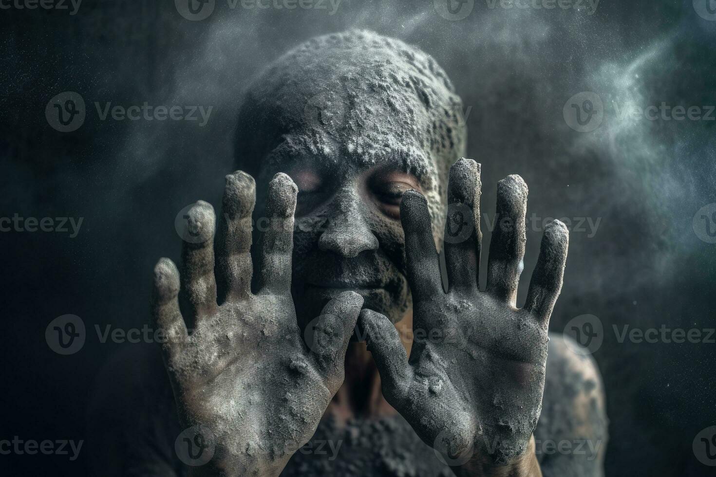 Hands covered in mud and dust, labor day, Generative AI photo