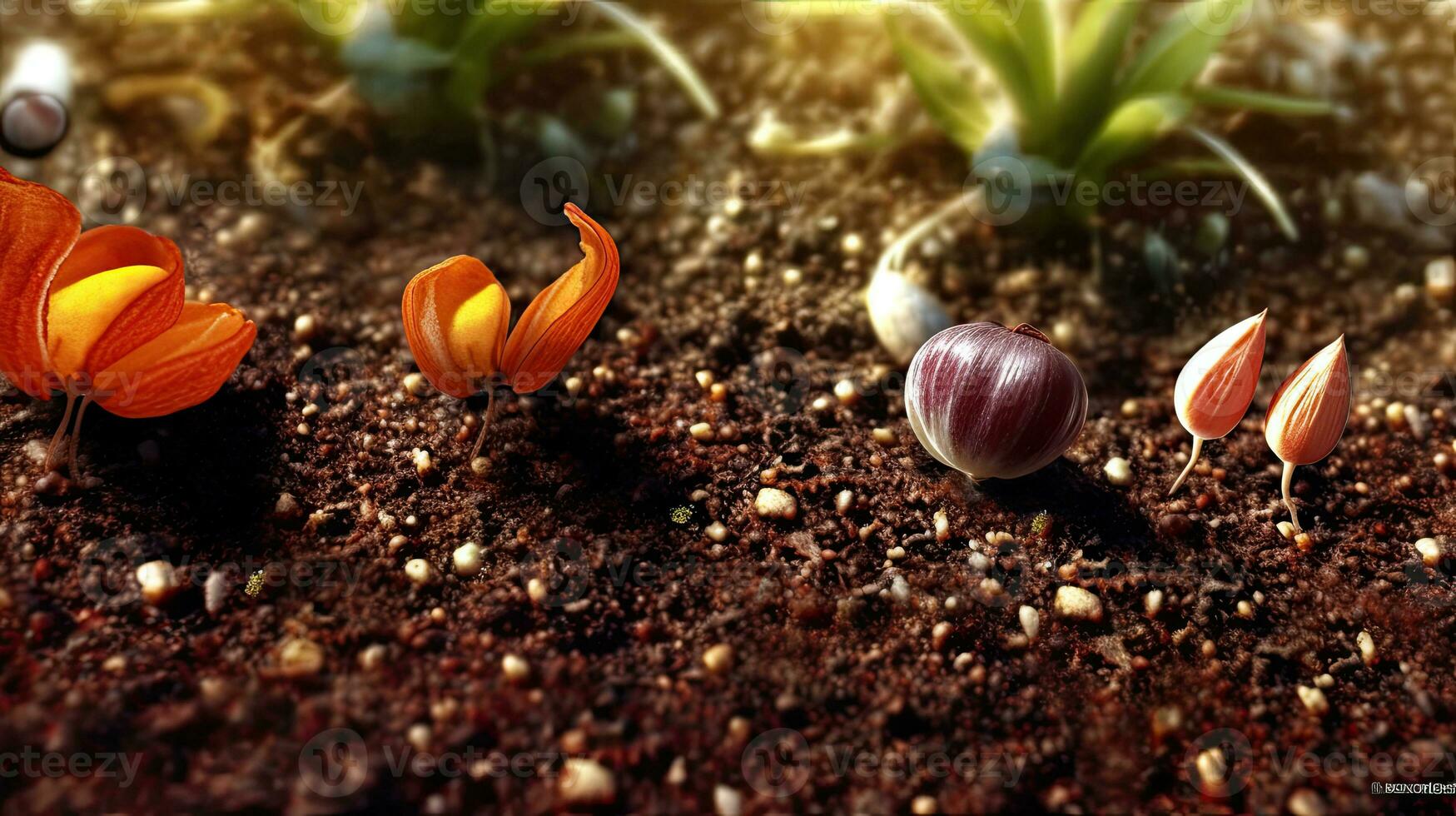 Germinating Seeds of Vegetable on the Earth in various seasons, AI Generated photo