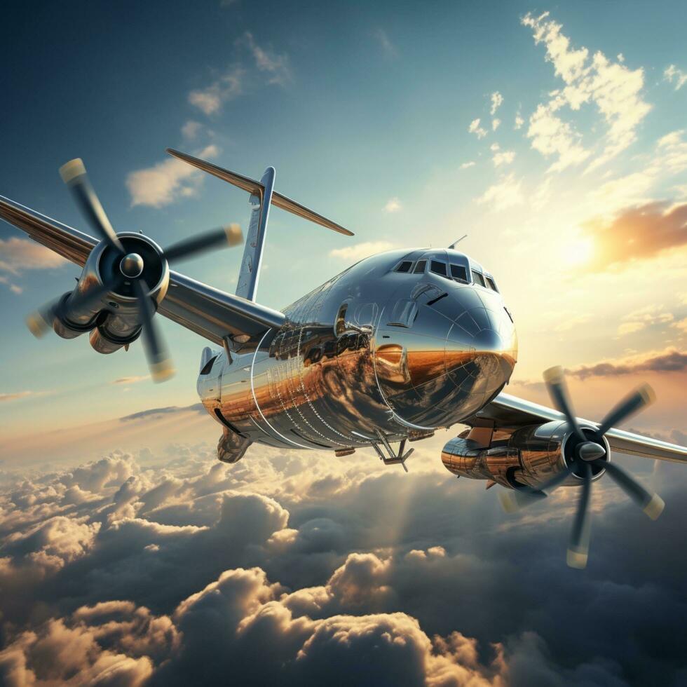 airplane flying above the clouds illustration photo