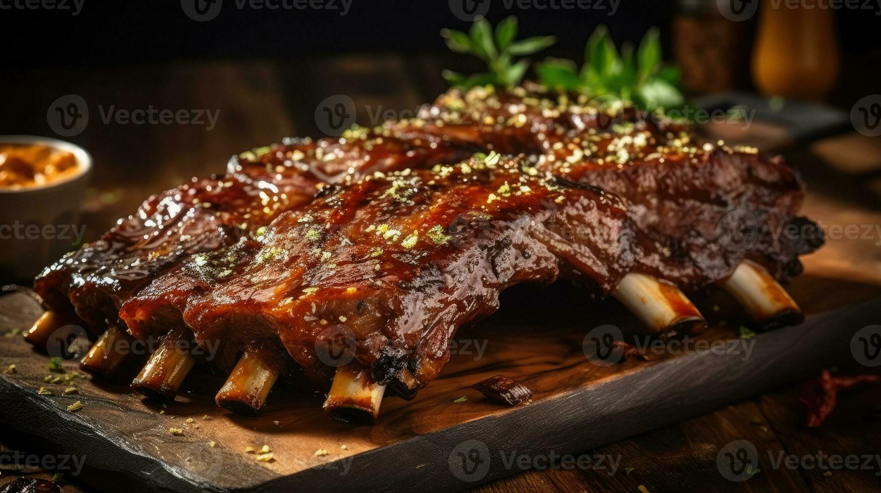 Succulent and tender Lamb ribs marinated in a savory blend of spices, AI Generated photo