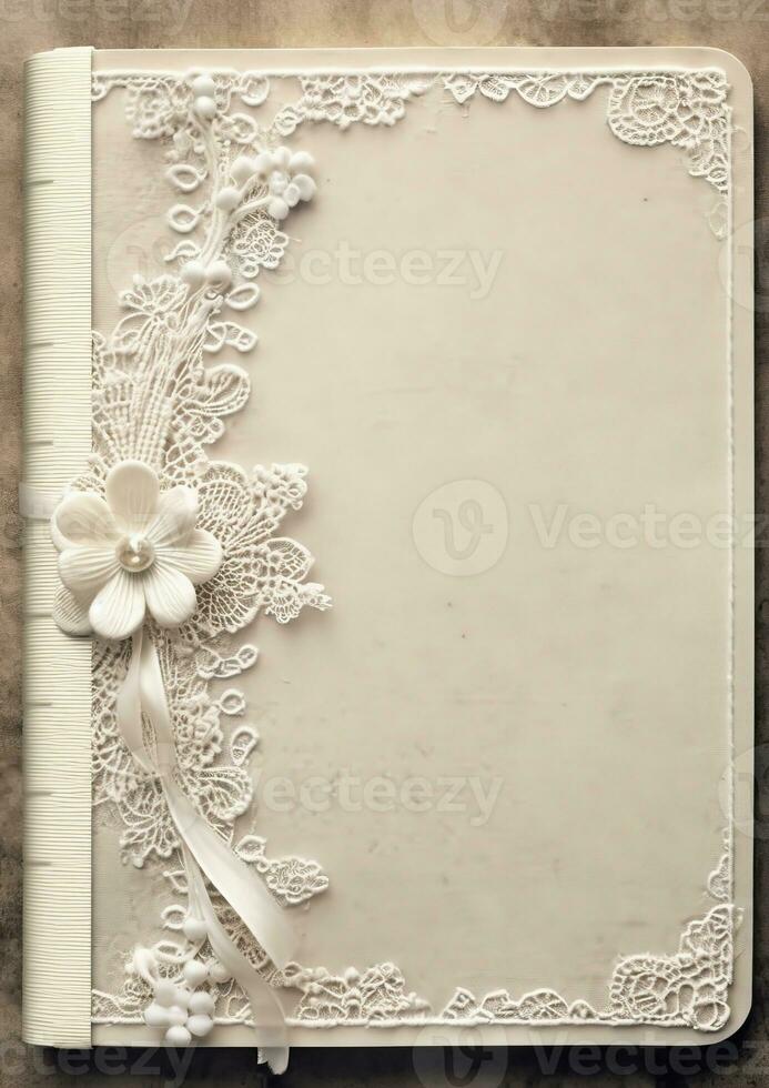 Lace embroidery vintage border background with flowers, Generative AI photo