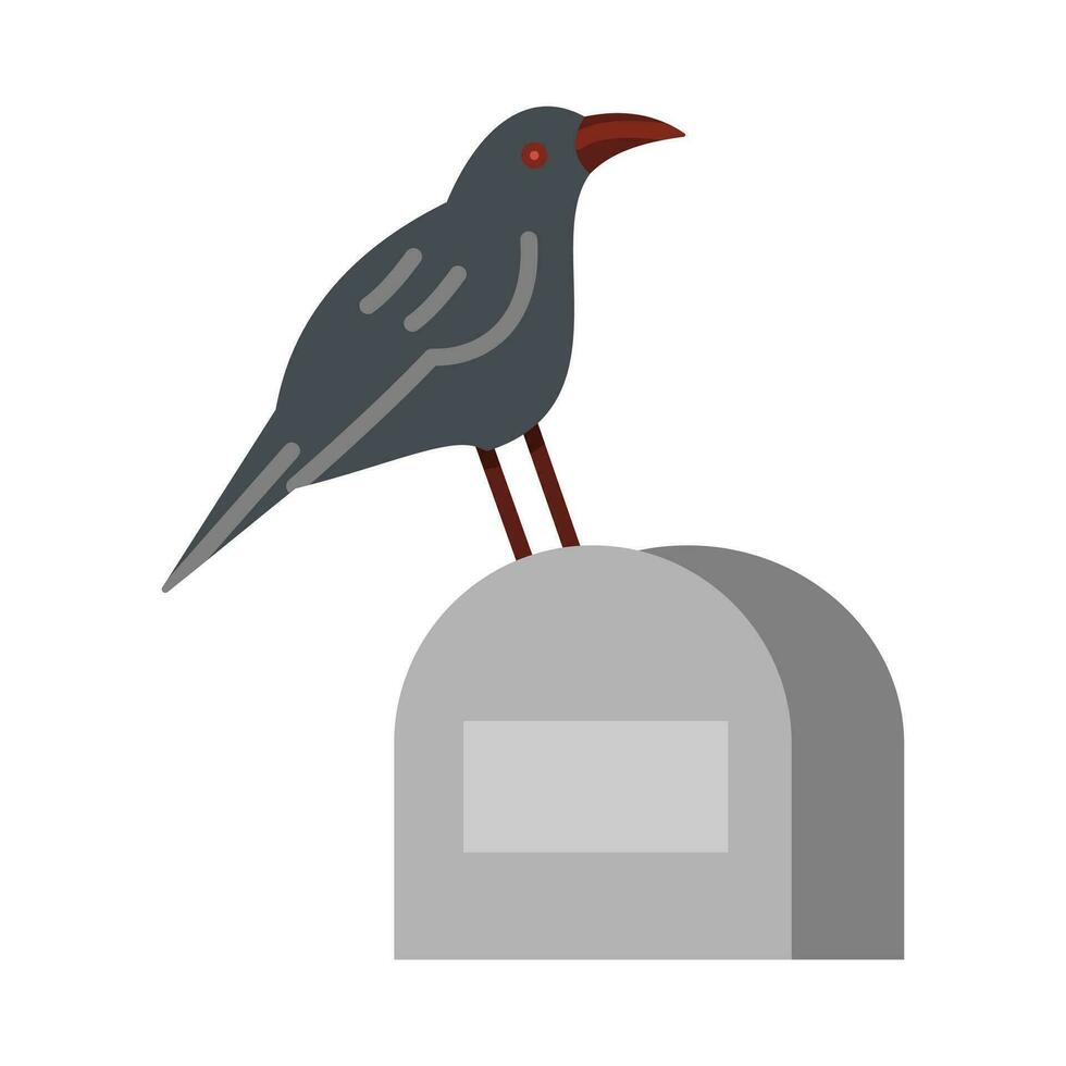 Simple black halloween grave icon with crow. Monochrome halloween doodle. Grave illustration, isolated white background. vector