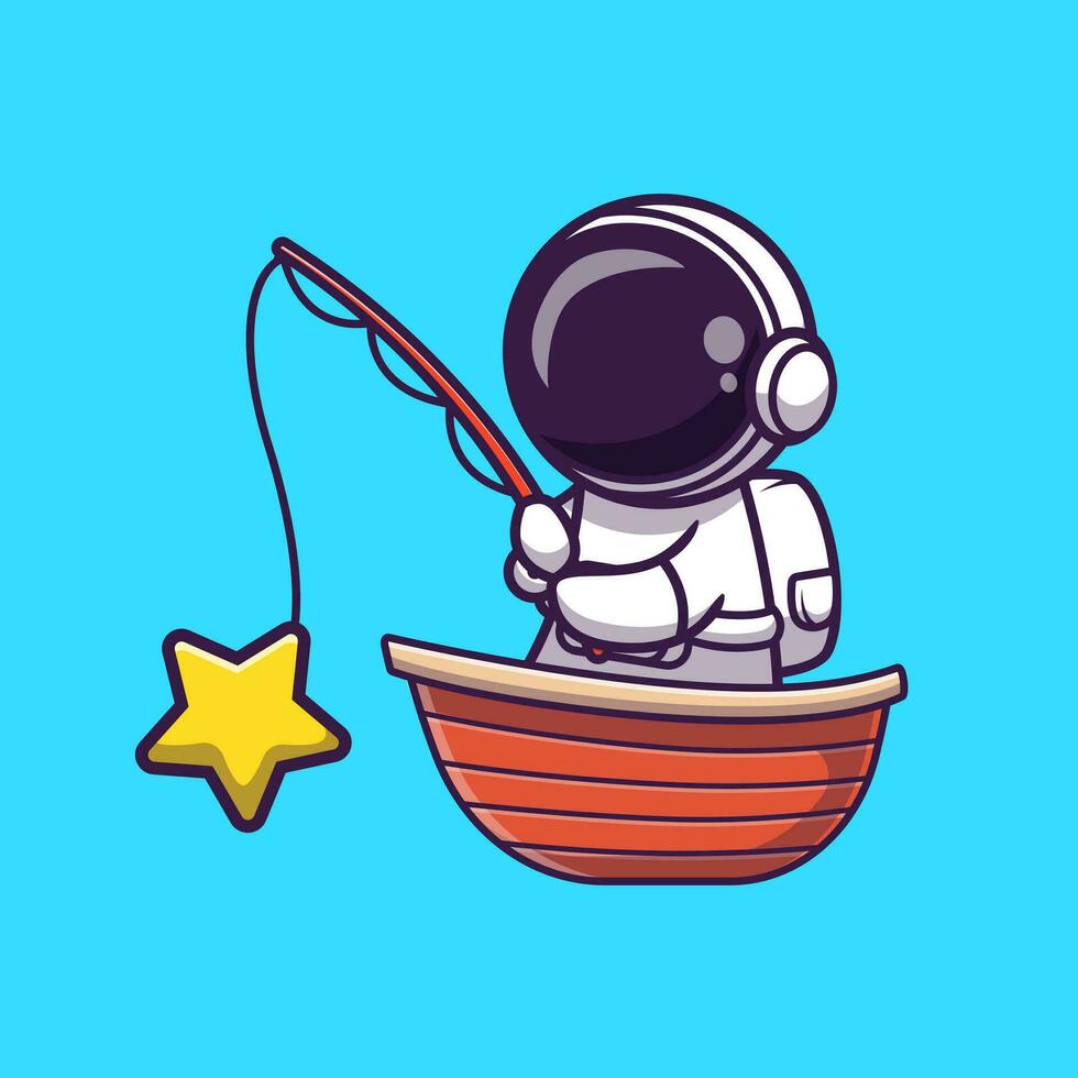 astronauta pescar estrella en barco dibujos animados vector icono ilustración. Ciencias fiesta icono concepto aislado prima vector. plano dibujos animados estilo