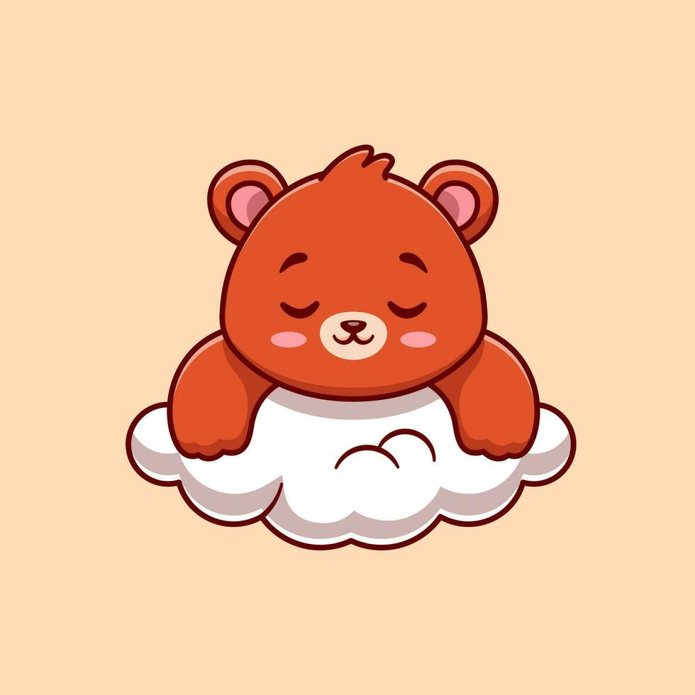 Cute Bear Sleeping On Cloud Cartoon Vector Icon Illustration.  Animal Nature Icon Concept Isolated Premium Vector. Flat  Cartoon Style