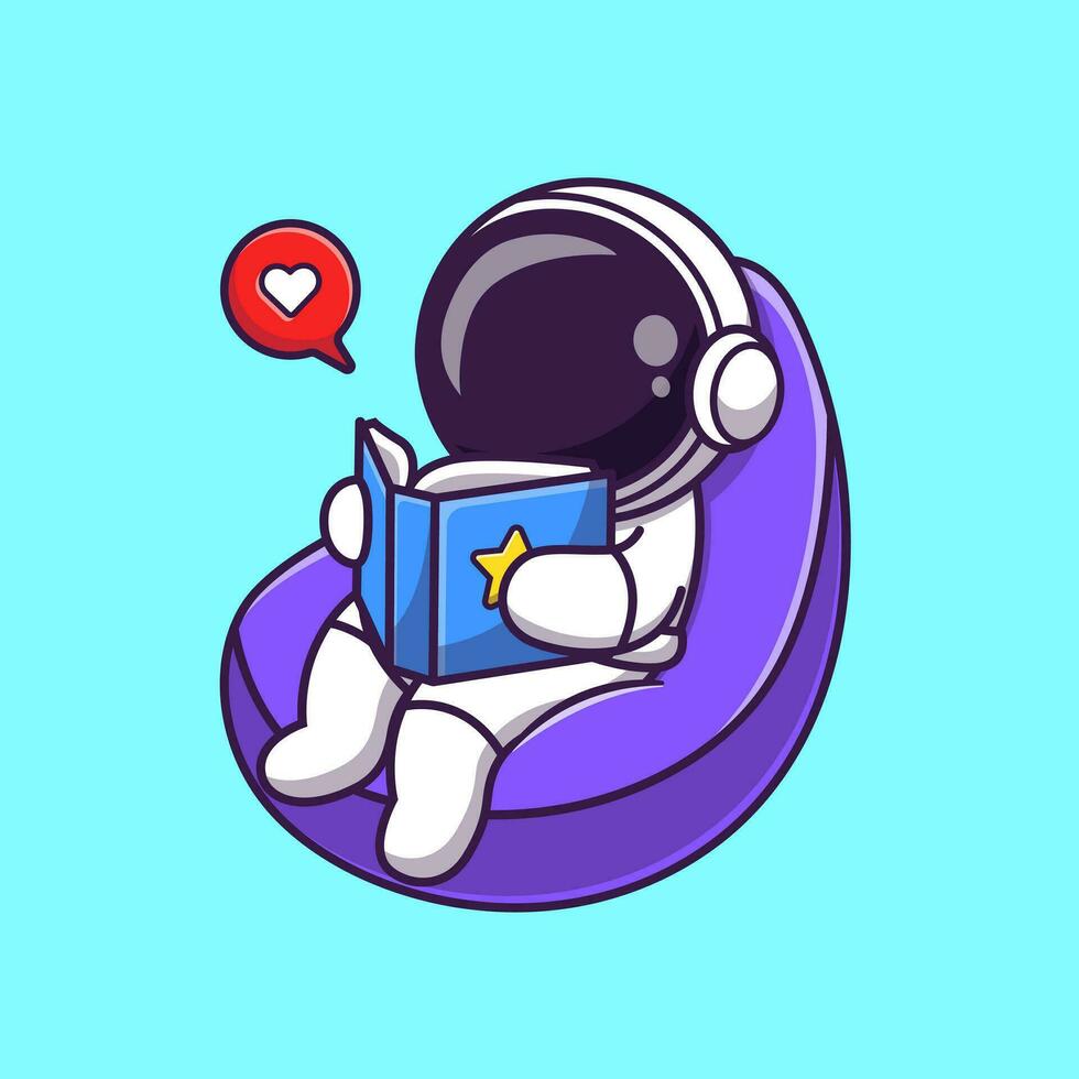 Astronaut Reading Book On Beanbag Cartoon Vector Icon  Illustration. Science Education Icon Concept Isolated  Premium Vector. Flat Cartoon Style
