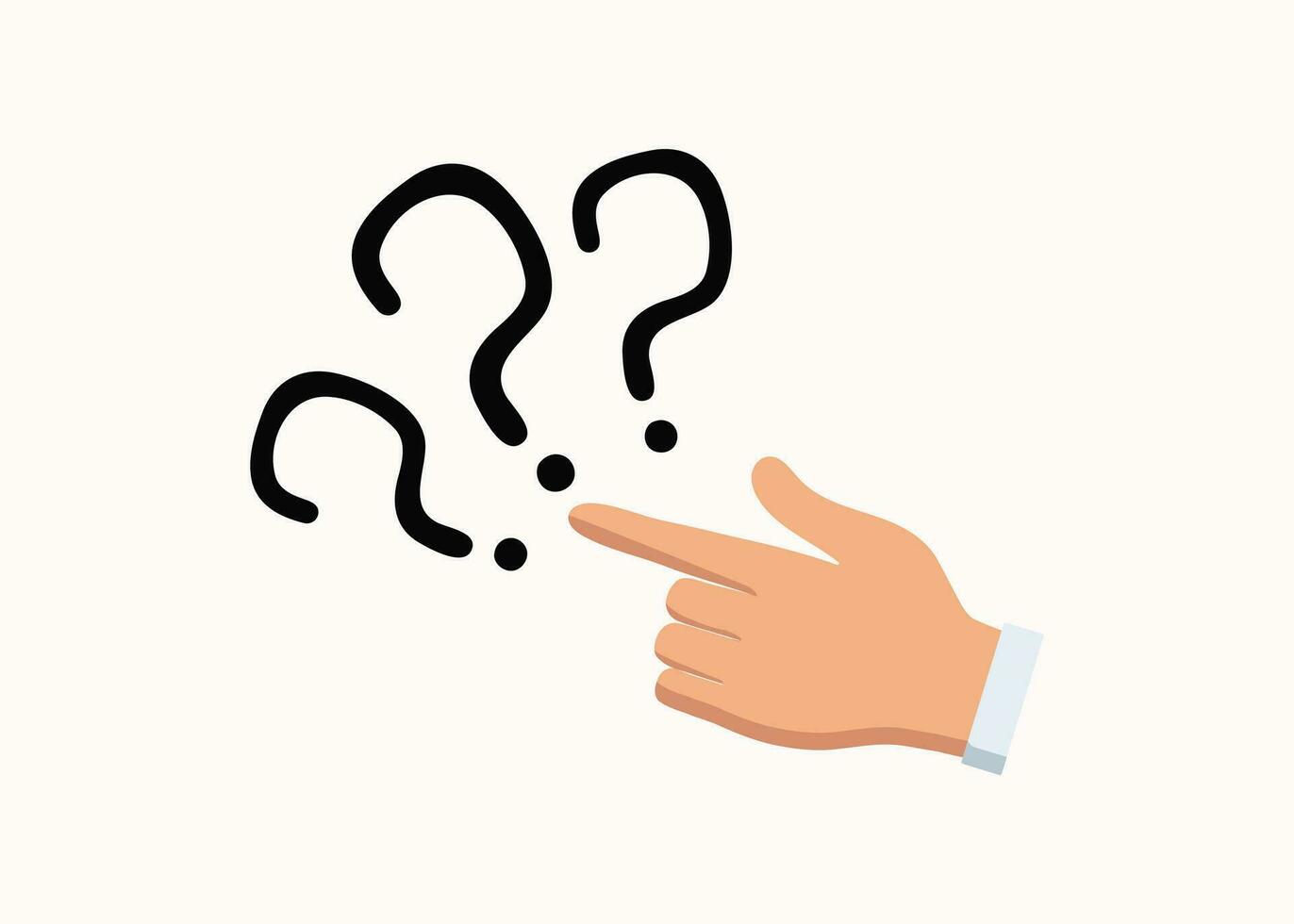 Human hand and question marks. Concepts for solving a business problem, searching for an answer to a question. vector