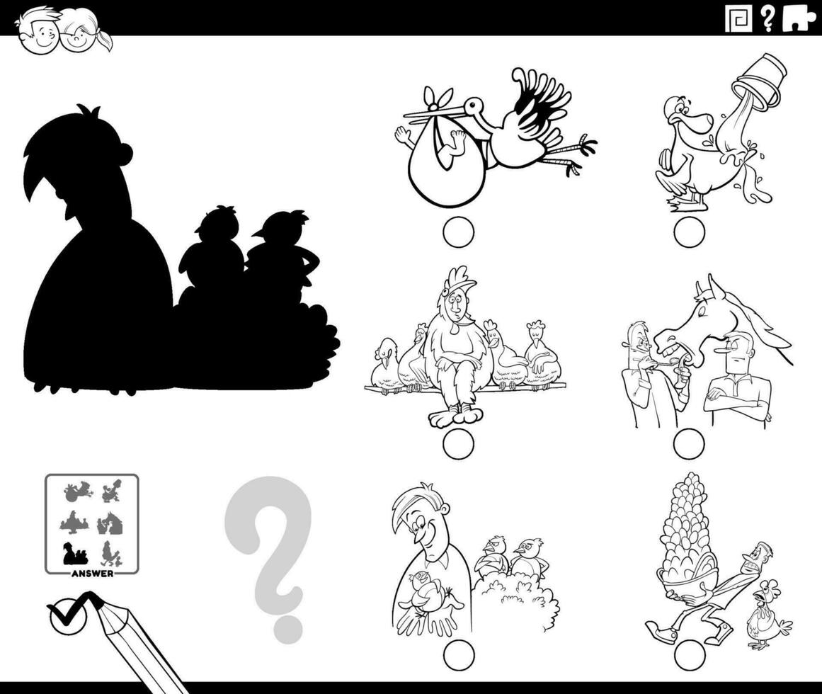 shadow game with cartoon concepts coloring page vector