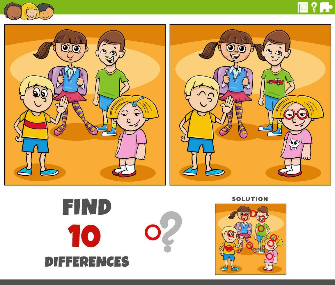 differences activity with cartoon elementary age children vector