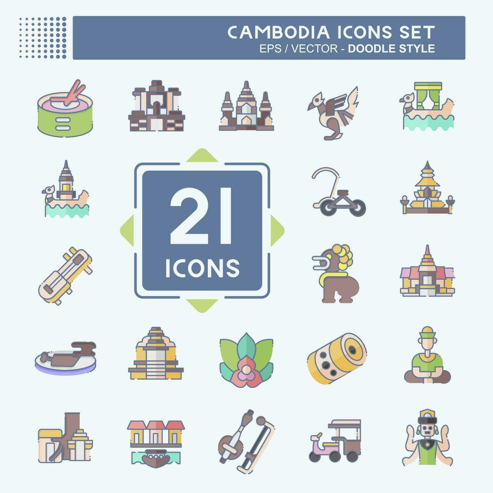 Icon Set Cambodia. related to Holiday symbol. doodle style. simple design editable. simple illustration vector