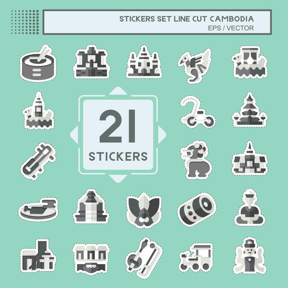 Sticker line cut Set Cambodia. related to Holiday symbol. simple design editable. simple illustration vector