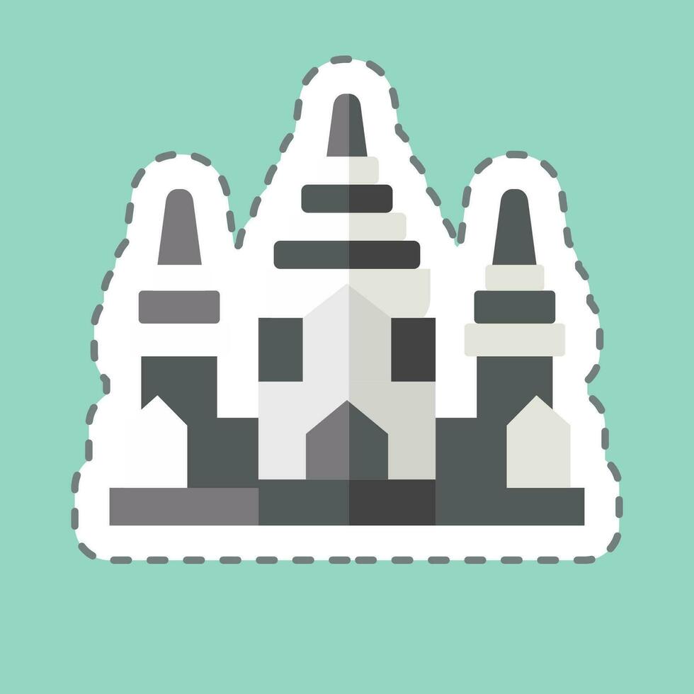Sticker line cut Angkor Wat. related to Cambodia symbol. simple design editable. simple illustration vector