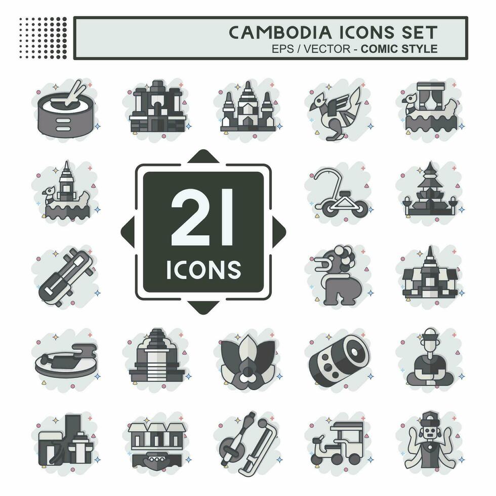 Icon Set Cambodia. related to Holiday symbol. comic style. simple design editable. simple illustration vector