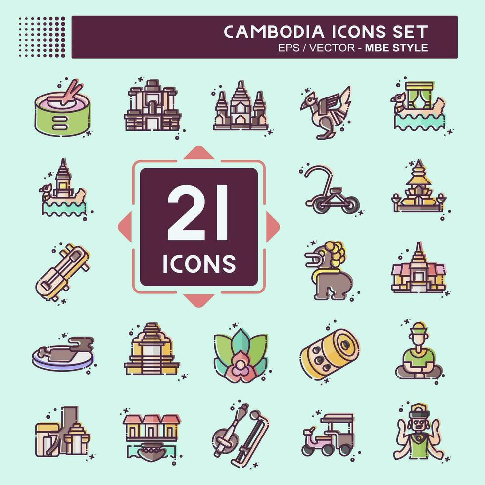 Icon Set Cambodia. related to Holiday symbol. MBE style. simple design editable. simple illustration vector