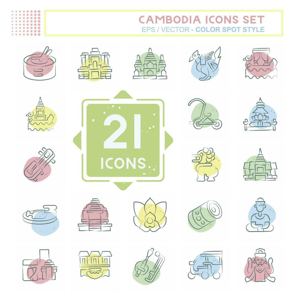 Icon Set Cambodia. related to Holiday symbol. Color Spot Style. simple design editable. simple illustration vector