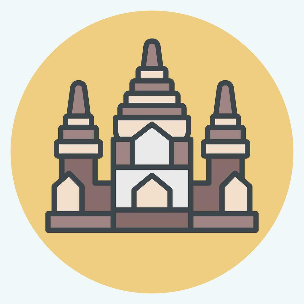 Icon Angkor Wat. related to Cambodia symbol. color mate style. simple design editable. simple illustration vector