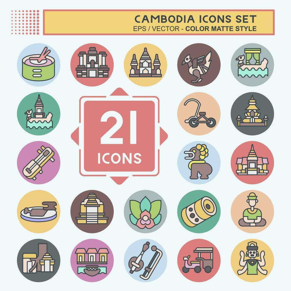 Icon Set Cambodia. related to Holiday symbol. color mate style. simple design editable. simple illustration vector