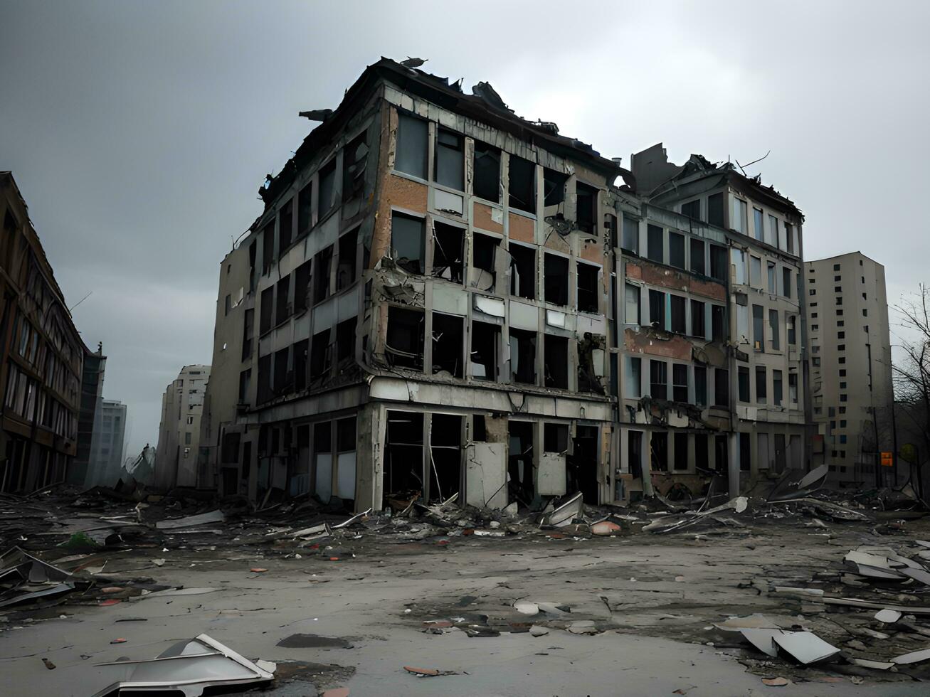 destroyed building in a residential center photo