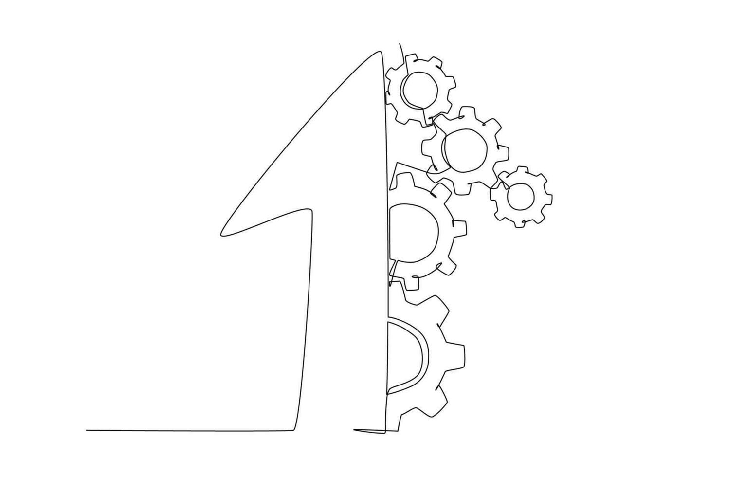 Continuous one line drawing of half arrow and cogwheel gears, workflow for business growth concept, single line design vector illustration.