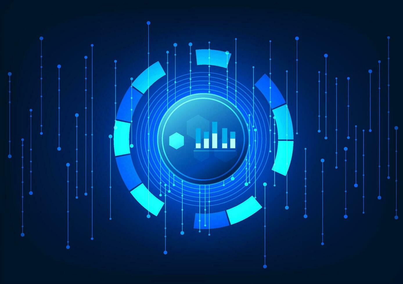 inteligente tecnología antecedentes allí es un tecnológico circulo en el lado como un bar cuadro. rodeado por circuito tableros enviando información a mando electrónico dispositivos a trabajo según a comandos vector