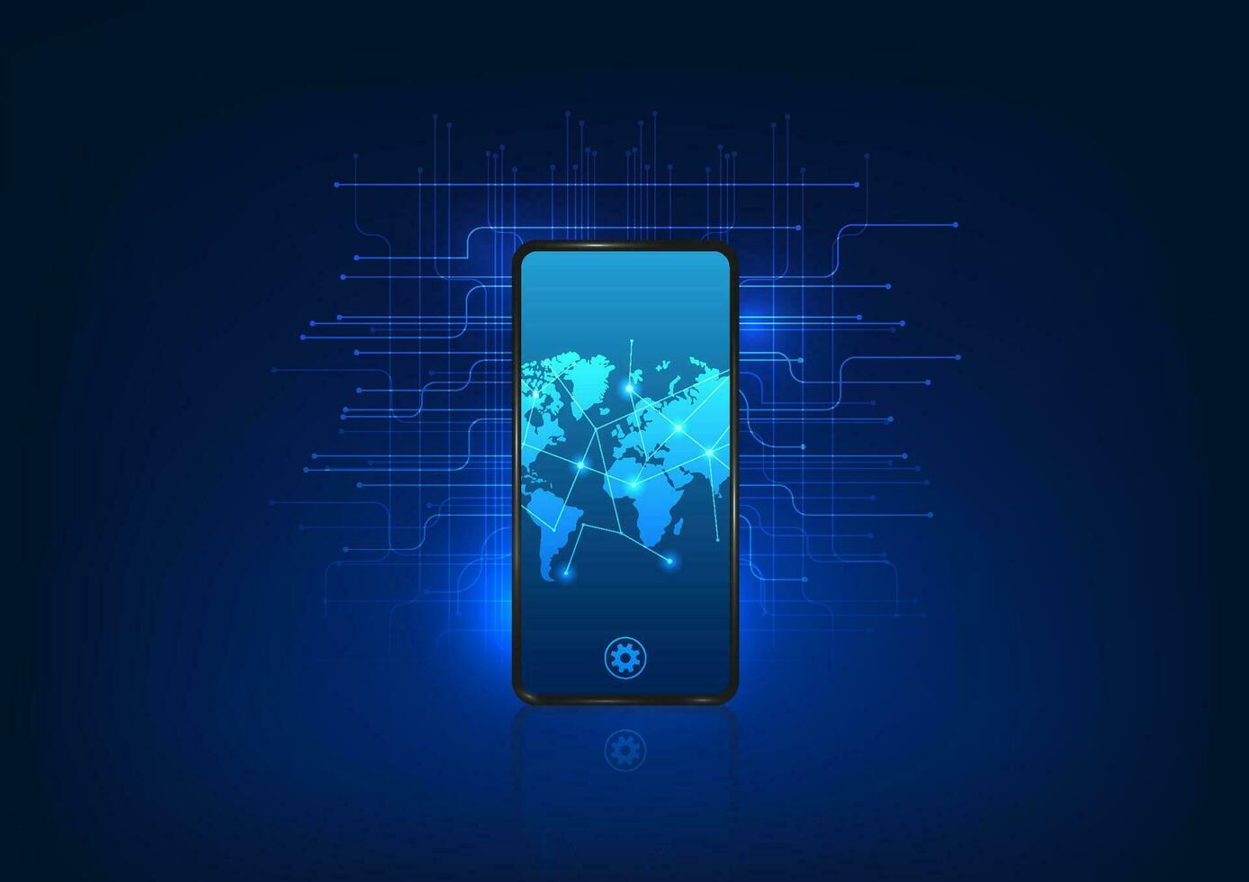 Smartphone technology combined with GPS technology It is a device used for telling the world where to go by using the internet signal to connect. A mobile phone with a world map on the screen vector