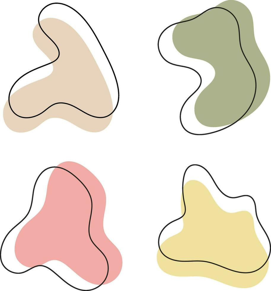Amoeba Blob with Colorful Doodle Design. Vector Icon Set